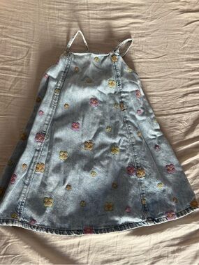 Zara Embroidered Floral Light Wash Denim Slip Dress